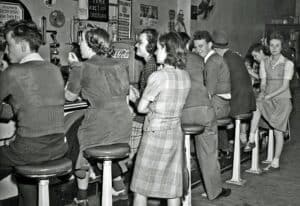 1950s crowd at a Soda Fountain